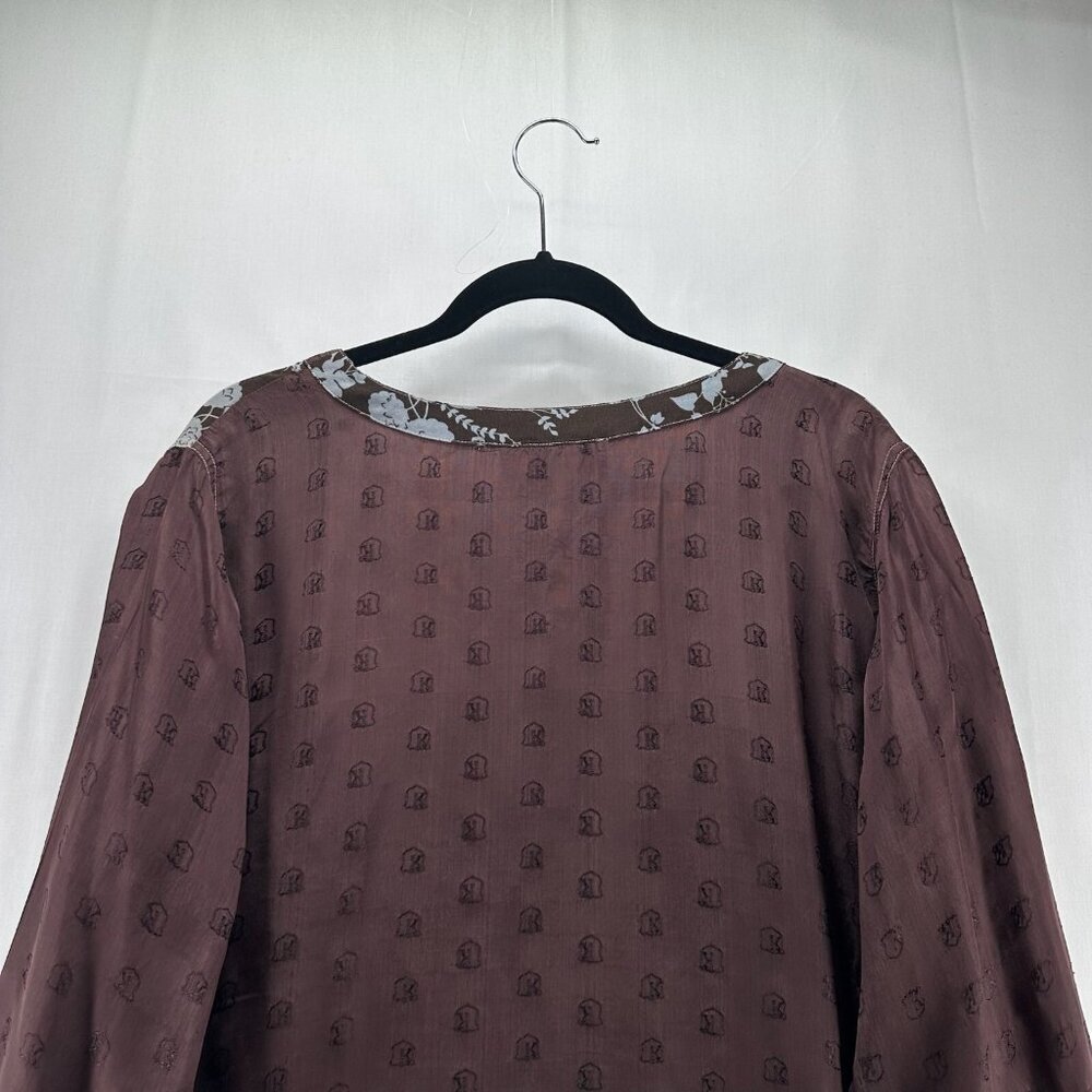 Tienda Ho Blouse Women One Size Asymmetrical Hem V-Neck Long Sleeve Floral Brown - Picture 5 of 11